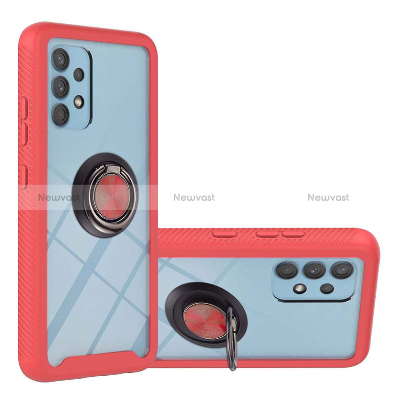 Silicone Matte Finish and Plastic Back Cover Case with Magnetic Finger Ring Stand ZJ1 for Samsung Galaxy A32 4G Red