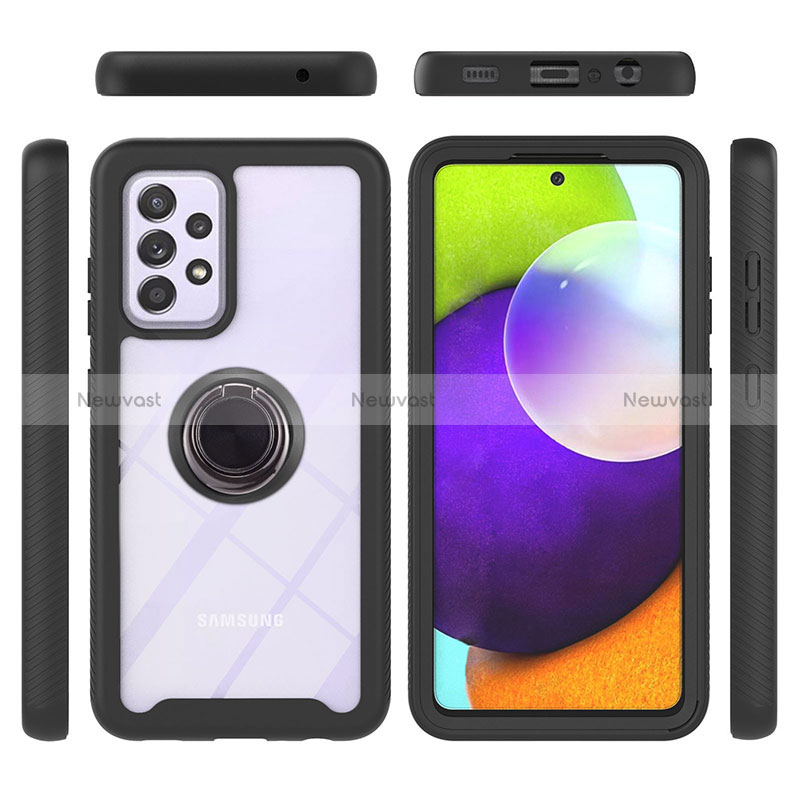 Silicone Matte Finish and Plastic Back Cover Case with Magnetic Finger Ring Stand ZJ1 for Samsung Galaxy A52s 5G