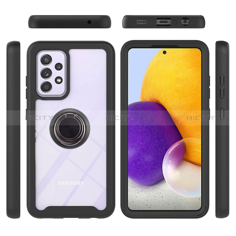 Silicone Matte Finish and Plastic Back Cover Case with Magnetic Finger Ring Stand ZJ1 for Samsung Galaxy A72 5G