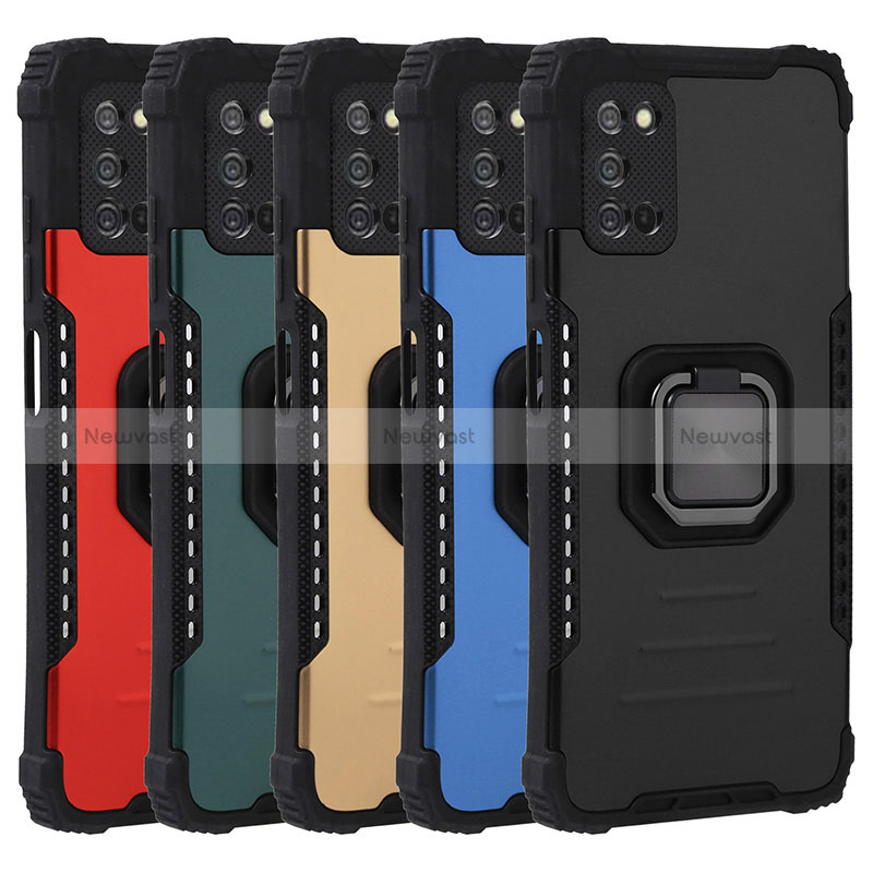 Silicone Matte Finish and Plastic Back Cover Case with Magnetic Finger Ring Stand ZJ1 for Samsung Galaxy F02S SM-E025F