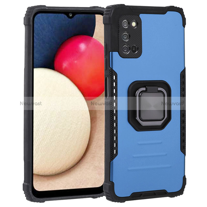 Silicone Matte Finish and Plastic Back Cover Case with Magnetic Finger Ring Stand ZJ1 for Samsung Galaxy M02s