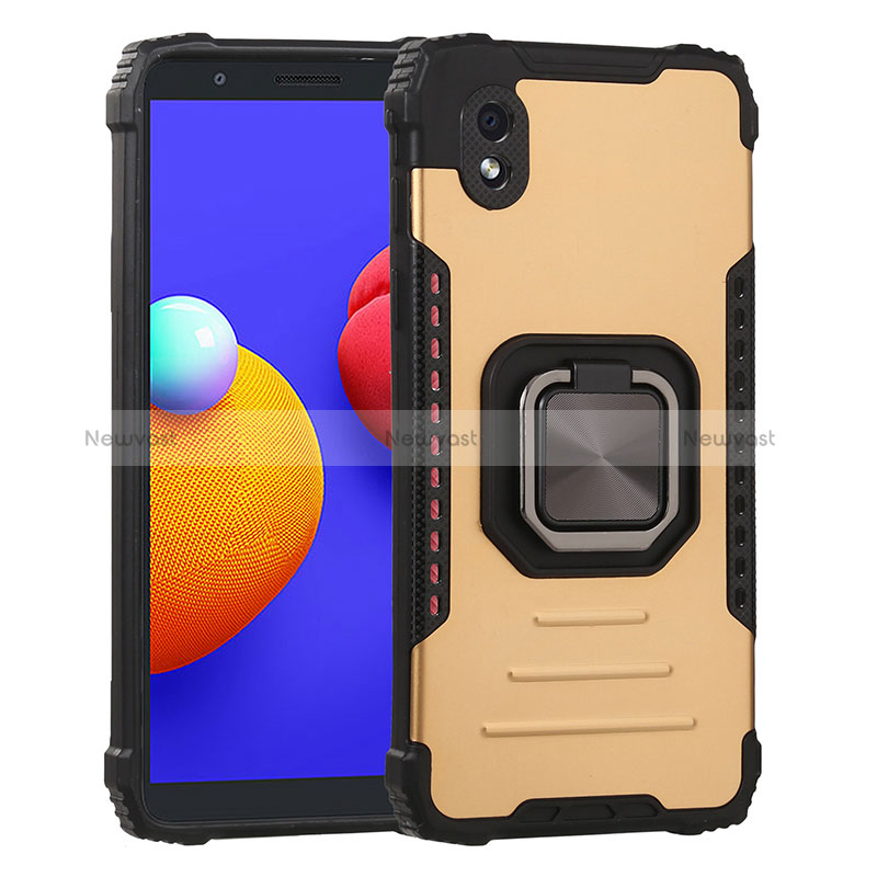 Silicone Matte Finish and Plastic Back Cover Case with Magnetic Finger Ring Stand ZJ2 for Samsung Galaxy A01 Core