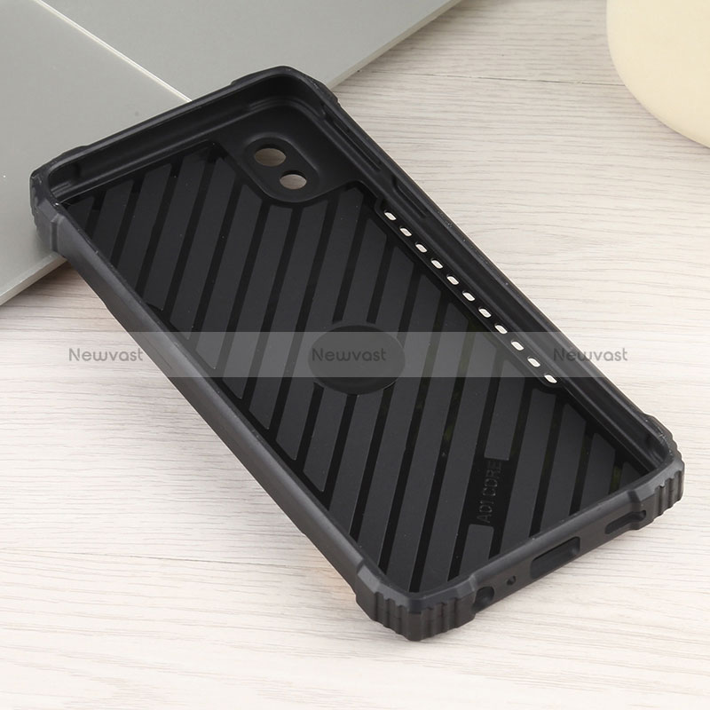 Silicone Matte Finish and Plastic Back Cover Case with Magnetic Finger Ring Stand ZJ2 for Samsung Galaxy A01 Core