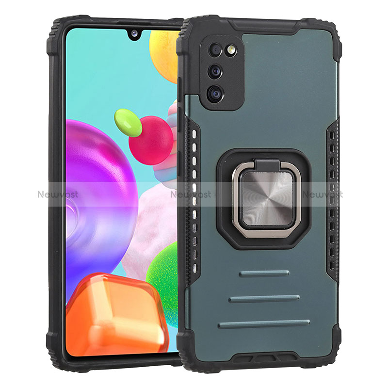 Silicone Matte Finish and Plastic Back Cover Case with Magnetic Finger Ring Stand ZJ2 for Samsung Galaxy A41