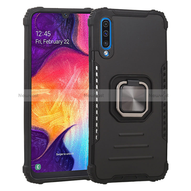 Silicone Matte Finish and Plastic Back Cover Case with Magnetic Finger Ring Stand ZJ2 for Samsung Galaxy A50