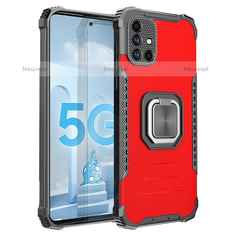 Silicone Matte Finish and Plastic Back Cover Case with Magnetic Finger Ring Stand ZJ2 for Samsung Galaxy A51 4G Red