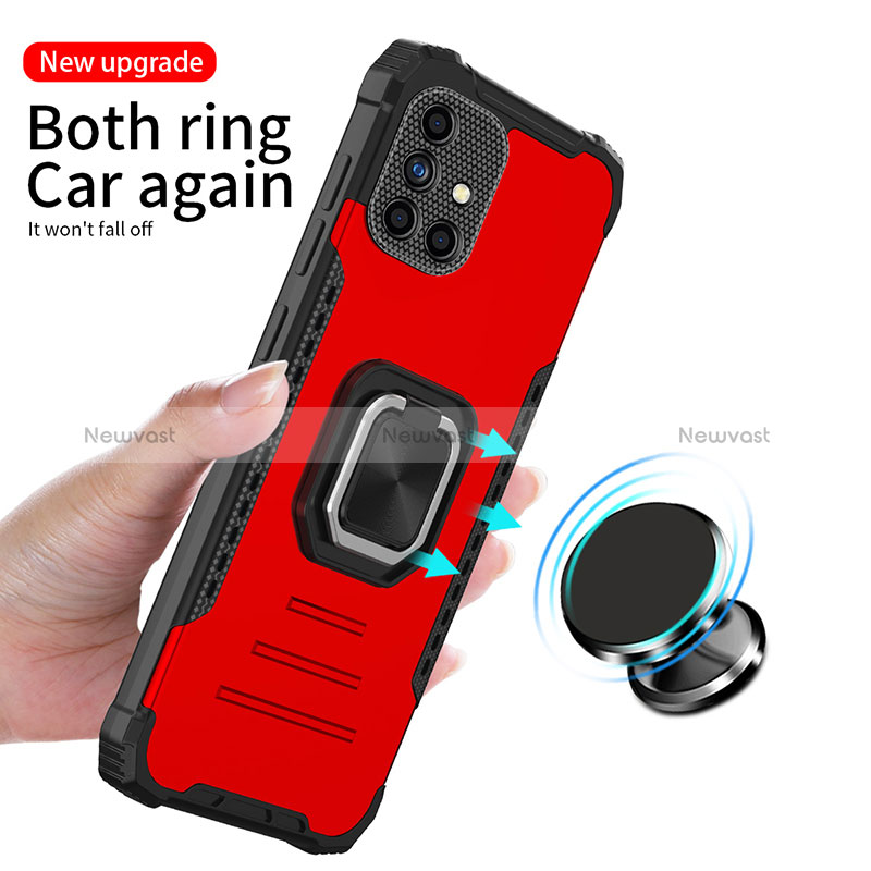 Silicone Matte Finish and Plastic Back Cover Case with Magnetic Finger Ring Stand ZJ2 for Samsung Galaxy A51 5G