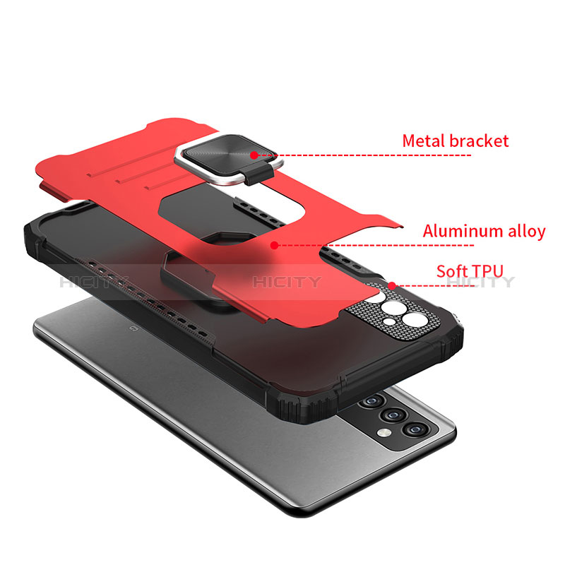 Silicone Matte Finish and Plastic Back Cover Case with Magnetic Finger Ring Stand ZJ2 for Samsung Galaxy A54 5G