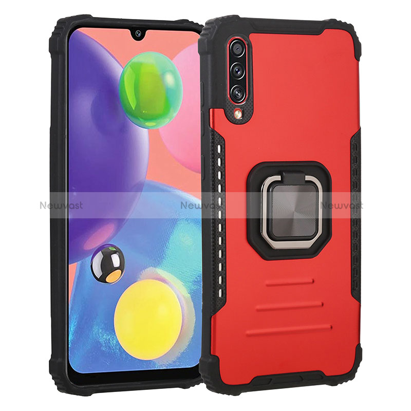 Silicone Matte Finish and Plastic Back Cover Case with Magnetic Finger Ring Stand ZJ2 for Samsung Galaxy A70