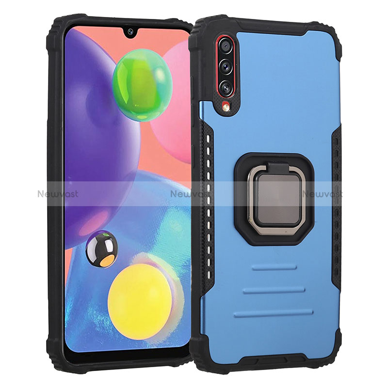 Silicone Matte Finish and Plastic Back Cover Case with Magnetic Finger Ring Stand ZJ2 for Samsung Galaxy A70