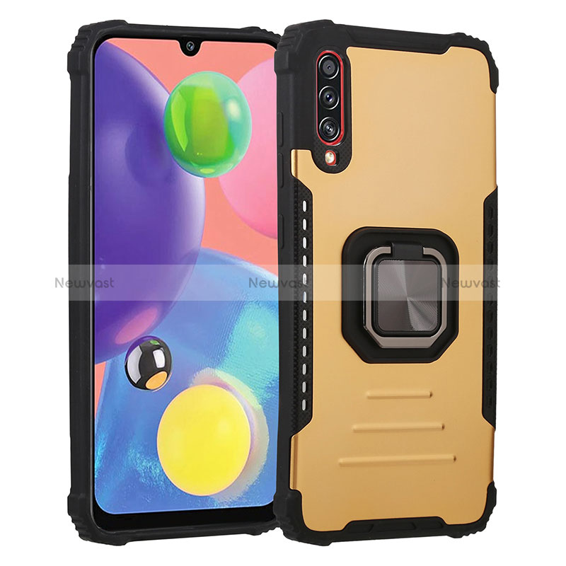 Silicone Matte Finish and Plastic Back Cover Case with Magnetic Finger Ring Stand ZJ2 for Samsung Galaxy A70