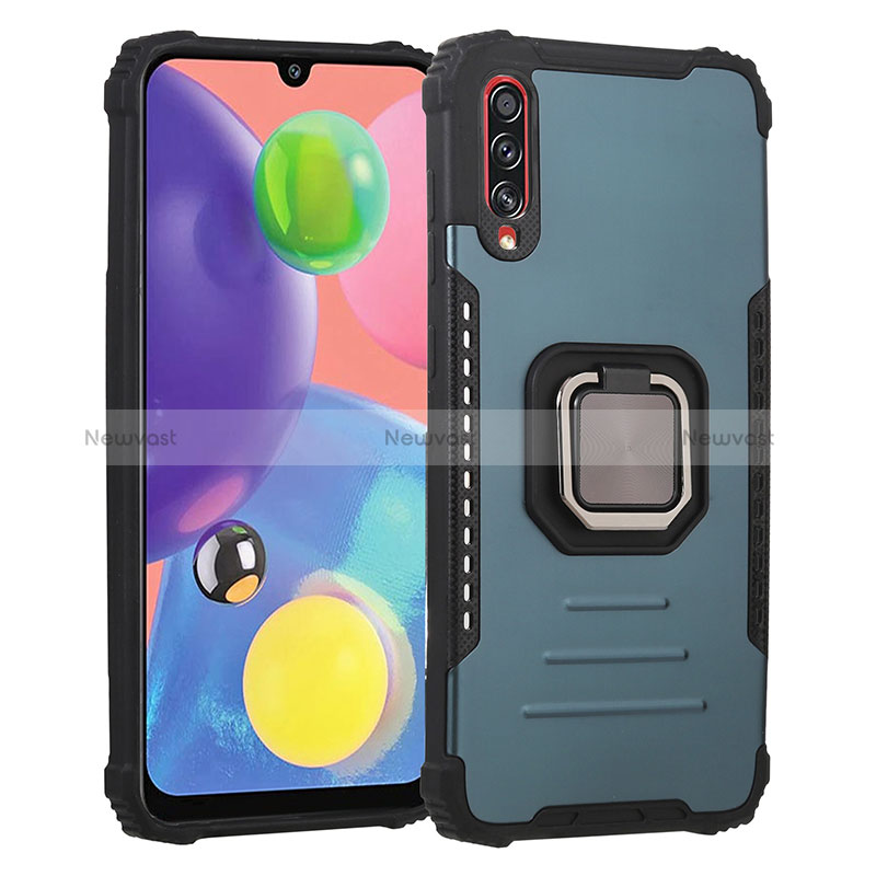 Silicone Matte Finish and Plastic Back Cover Case with Magnetic Finger Ring Stand ZJ2 for Samsung Galaxy A70 Green