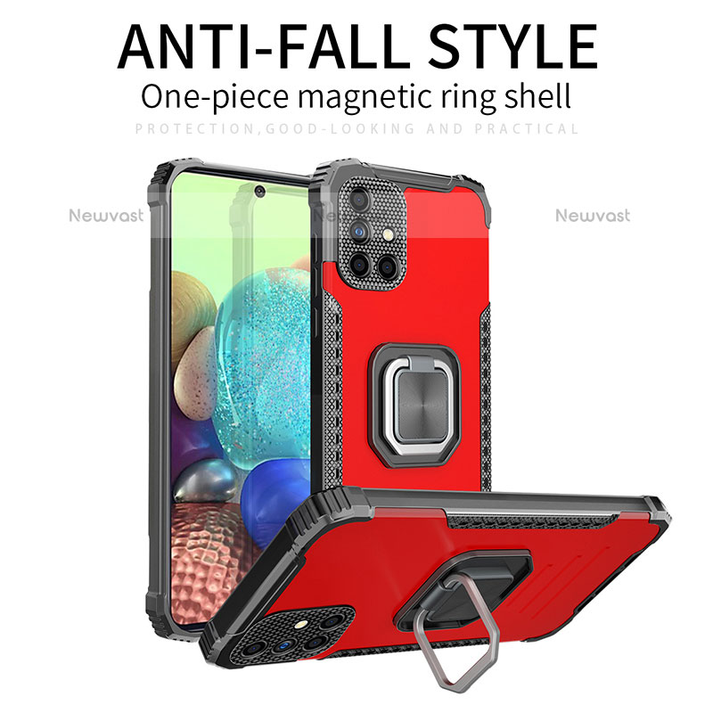 Silicone Matte Finish and Plastic Back Cover Case with Magnetic Finger Ring Stand ZJ2 for Samsung Galaxy A71 4G A715