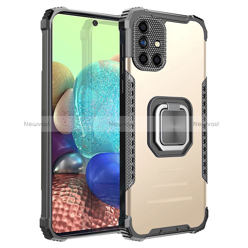 Silicone Matte Finish and Plastic Back Cover Case with Magnetic Finger Ring Stand ZJ2 for Samsung Galaxy A71 5G