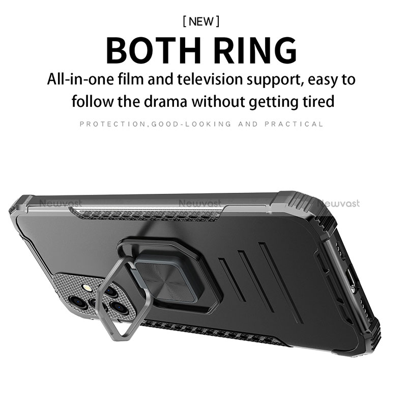 Silicone Matte Finish and Plastic Back Cover Case with Magnetic Finger Ring Stand ZJ2 for Samsung Galaxy A71 5G