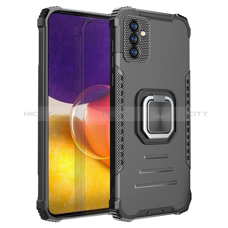 Silicone Matte Finish and Plastic Back Cover Case with Magnetic Finger Ring Stand ZJ2 for Samsung Galaxy A82 5G Black