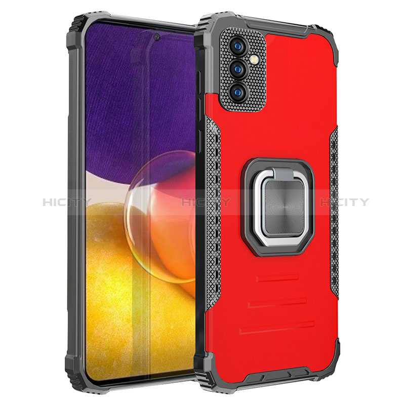 Silicone Matte Finish and Plastic Back Cover Case with Magnetic Finger Ring Stand ZJ2 for Samsung Galaxy A82 5G Red