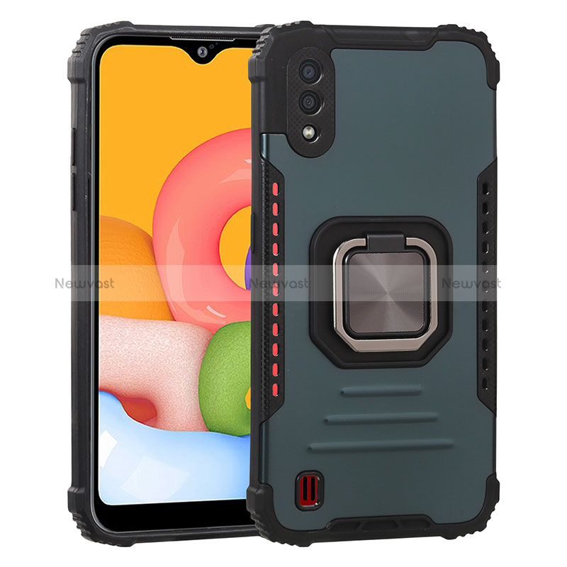 Silicone Matte Finish and Plastic Back Cover Case with Magnetic Finger Ring Stand ZJ2 for Samsung Galaxy M01