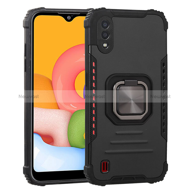 Silicone Matte Finish and Plastic Back Cover Case with Magnetic Finger Ring Stand ZJ2 for Samsung Galaxy M01