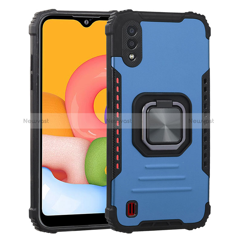 Silicone Matte Finish and Plastic Back Cover Case with Magnetic Finger Ring Stand ZJ2 for Samsung Galaxy M01