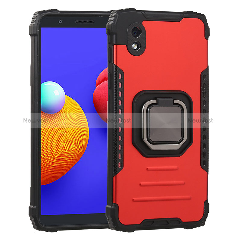 Silicone Matte Finish and Plastic Back Cover Case with Magnetic Finger Ring Stand ZJ2 for Samsung Galaxy M01 Core Red