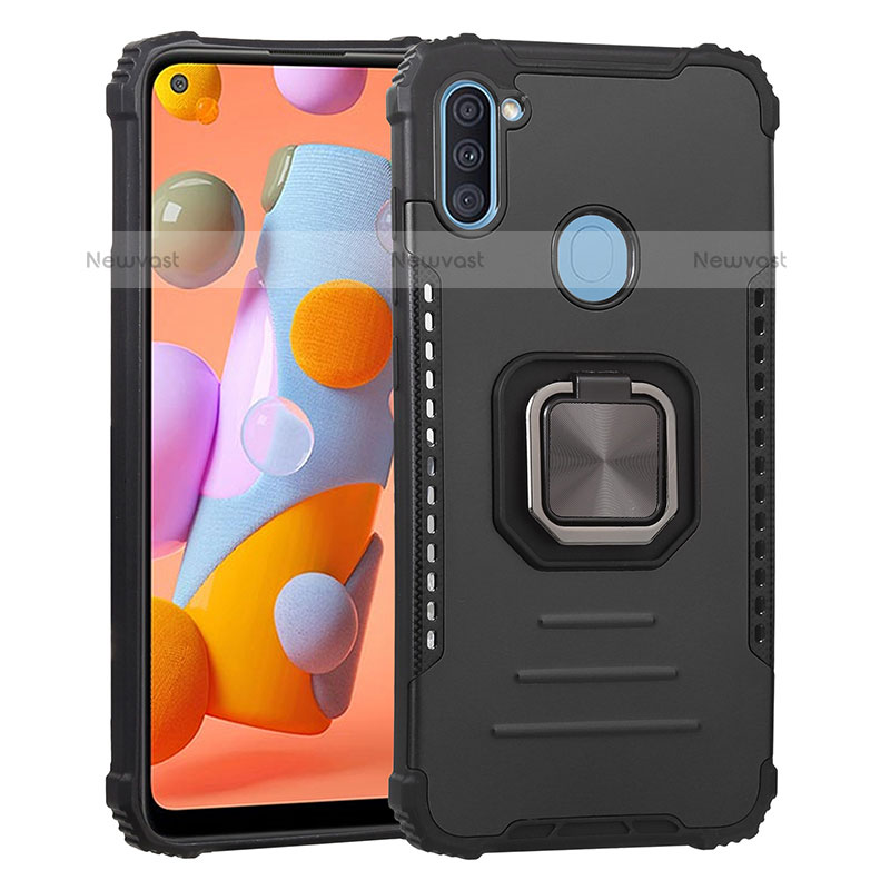 Silicone Matte Finish and Plastic Back Cover Case with Magnetic Finger Ring Stand ZJ2 for Samsung Galaxy M11