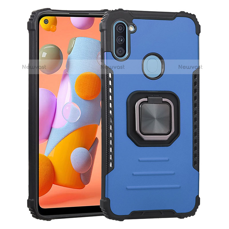 Silicone Matte Finish and Plastic Back Cover Case with Magnetic Finger Ring Stand ZJ2 for Samsung Galaxy M11