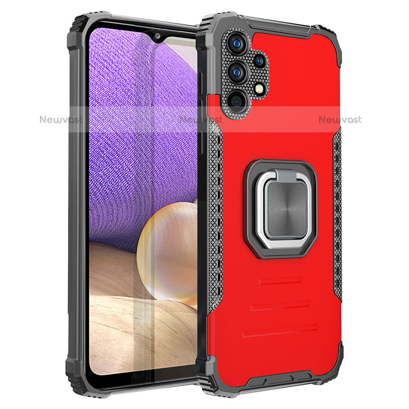 Silicone Matte Finish and Plastic Back Cover Case with Magnetic Finger Ring Stand ZJ2 for Samsung Galaxy M32 5G