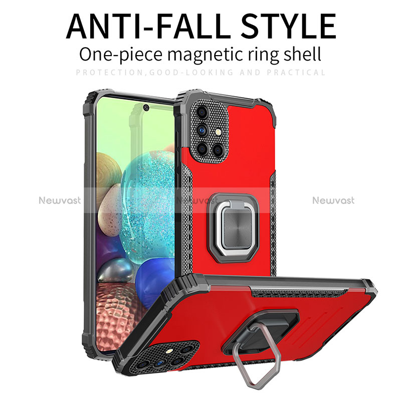 Silicone Matte Finish and Plastic Back Cover Case with Magnetic Finger Ring Stand ZJ2 for Samsung Galaxy M40S