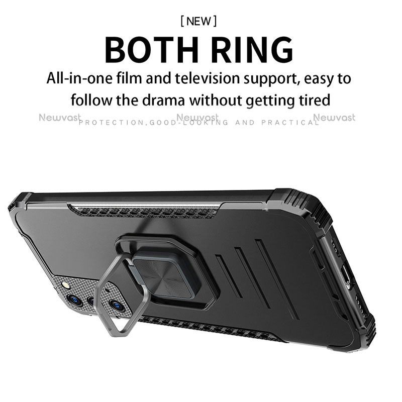 Silicone Matte Finish and Plastic Back Cover Case with Magnetic Finger Ring Stand ZJ2 for Samsung Galaxy Note 20 5G