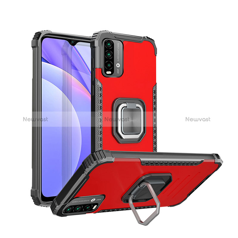 Silicone Matte Finish and Plastic Back Cover Case with Magnetic Finger Ring Stand ZJ2 for Xiaomi Redmi 9 Power