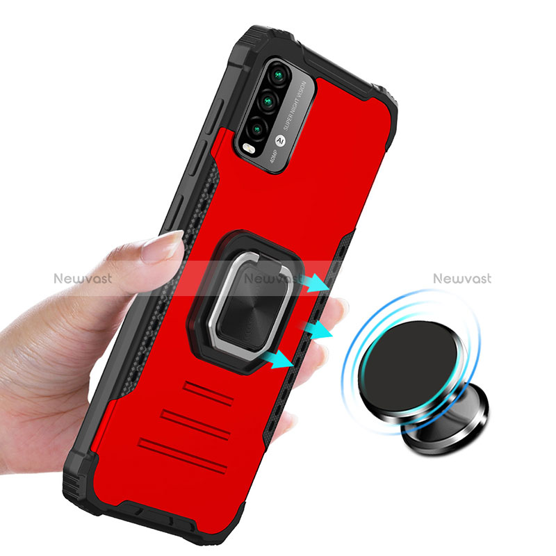 Silicone Matte Finish and Plastic Back Cover Case with Magnetic Finger Ring Stand ZJ2 for Xiaomi Redmi 9 Power