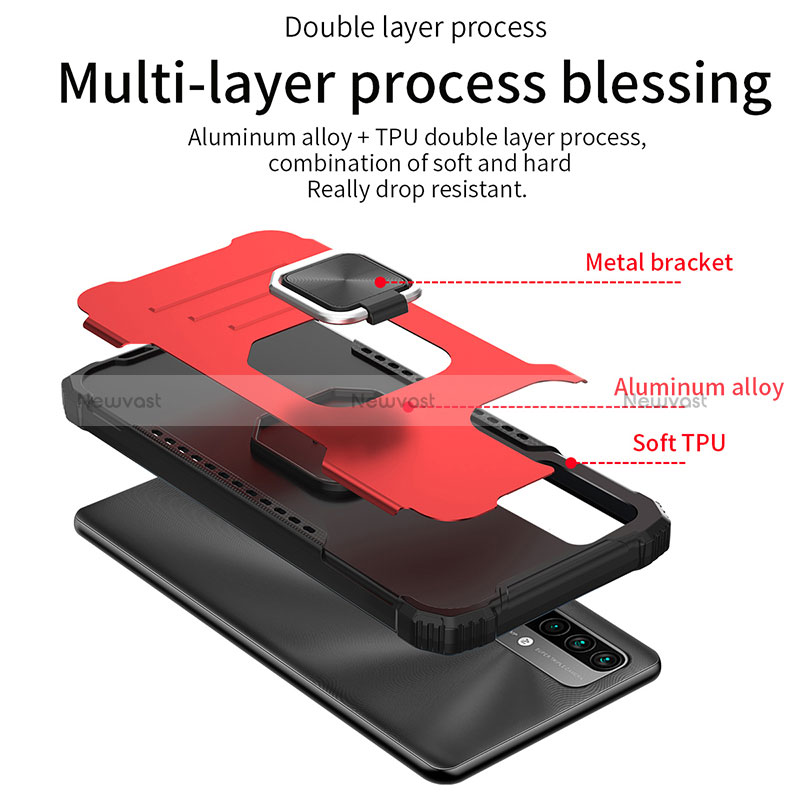 Silicone Matte Finish and Plastic Back Cover Case with Magnetic Finger Ring Stand ZJ2 for Xiaomi Redmi Note 9 4G