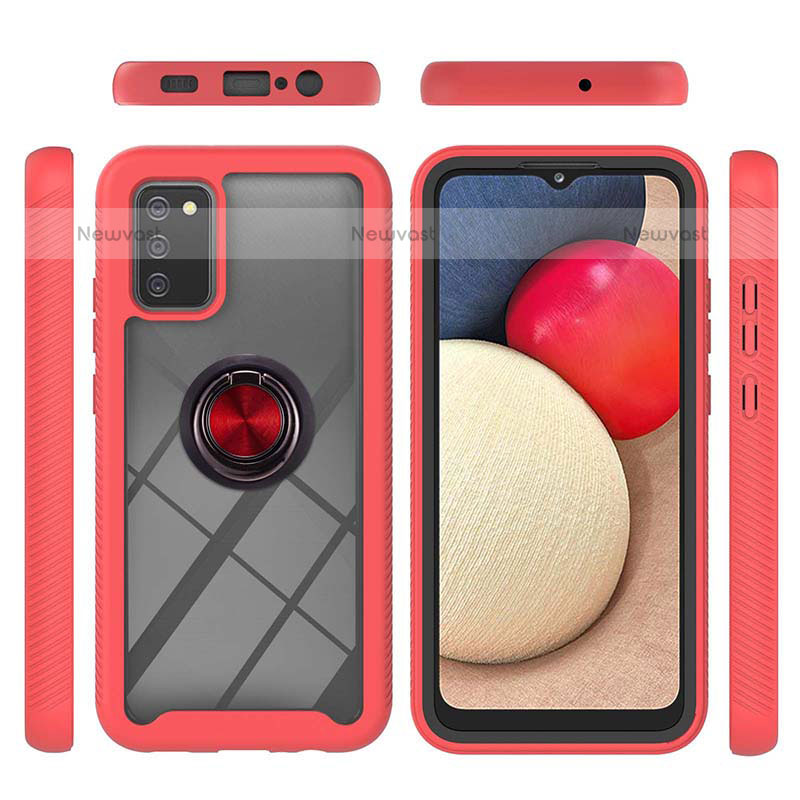 Silicone Matte Finish and Plastic Back Cover Case with Magnetic Finger Ring Stand ZJ5 for Samsung Galaxy A02s