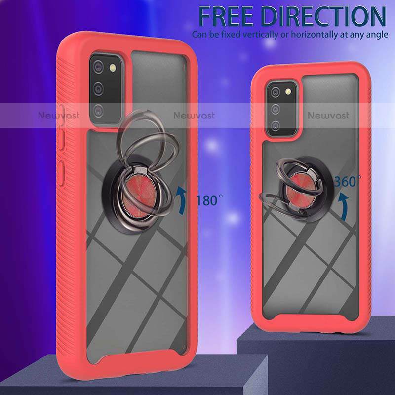 Silicone Matte Finish and Plastic Back Cover Case with Magnetic Finger Ring Stand ZJ5 for Samsung Galaxy A02s