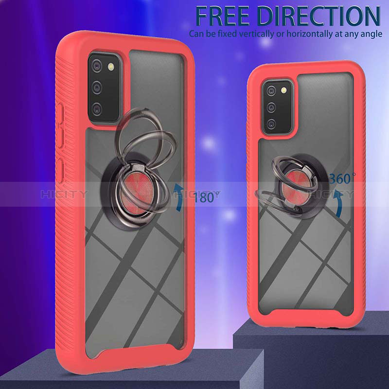 Silicone Matte Finish and Plastic Back Cover Case with Magnetic Finger Ring Stand ZJ5 for Samsung Galaxy A03s