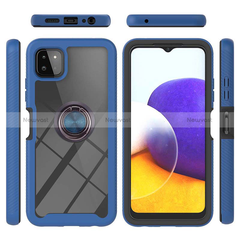 Silicone Matte Finish and Plastic Back Cover Case with Magnetic Finger Ring Stand ZJ5 for Samsung Galaxy A22 5G