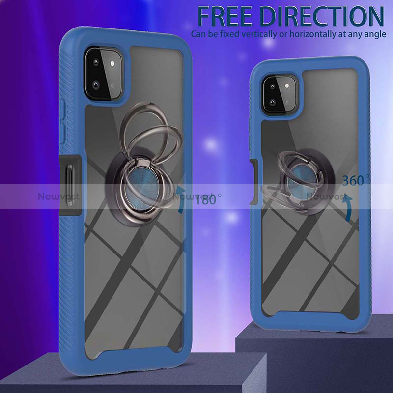 Silicone Matte Finish and Plastic Back Cover Case with Magnetic Finger Ring Stand ZJ5 for Samsung Galaxy A22s 5G