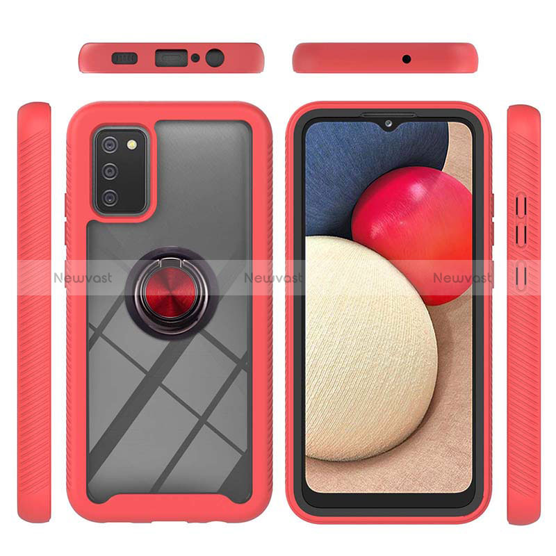 Silicone Matte Finish and Plastic Back Cover Case with Magnetic Finger Ring Stand ZJ5 for Samsung Galaxy F02S SM-E025F