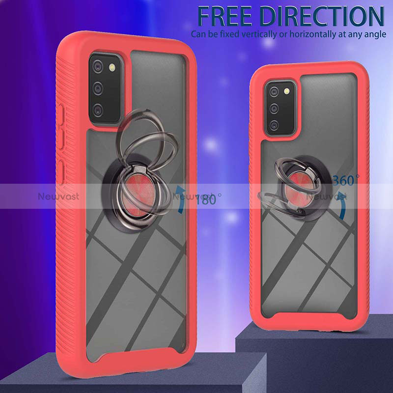 Silicone Matte Finish and Plastic Back Cover Case with Magnetic Finger Ring Stand ZJ5 for Samsung Galaxy F02S SM-E025F