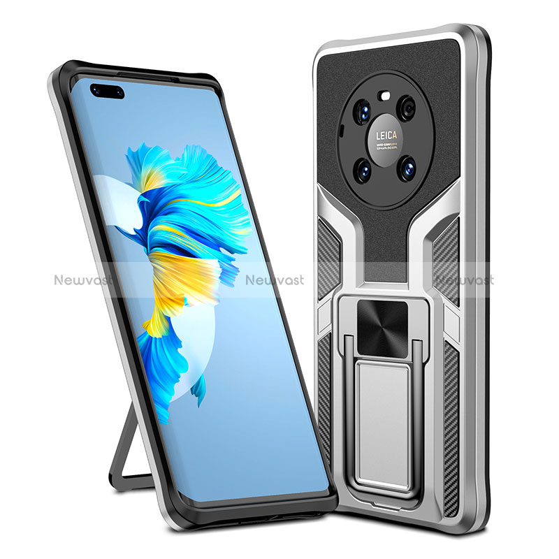 Silicone Matte Finish and Plastic Back Cover Case with Magnetic Finger Ring Stand ZL1 for Huawei Mate 40 Pro