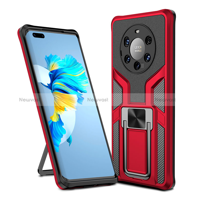 Silicone Matte Finish and Plastic Back Cover Case with Magnetic Finger Ring Stand ZL1 for Huawei Mate 40 Pro+ Plus