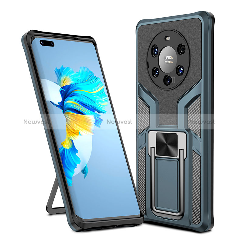 Silicone Matte Finish and Plastic Back Cover Case with Magnetic Finger Ring Stand ZL1 for Huawei Mate 40 Pro+ Plus