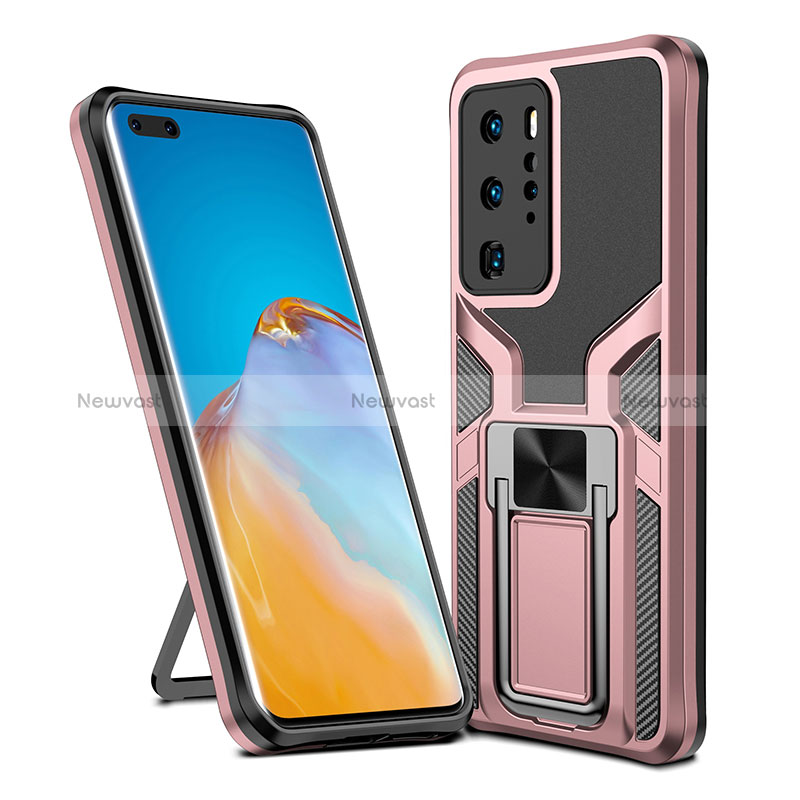 Silicone Matte Finish and Plastic Back Cover Case with Magnetic Finger Ring Stand ZL1 for Huawei P40 Pro