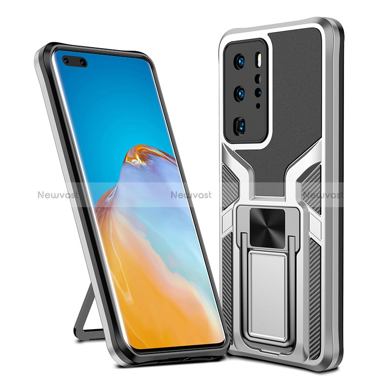 Silicone Matte Finish and Plastic Back Cover Case with Magnetic Finger Ring Stand ZL1 for Huawei P40 Pro