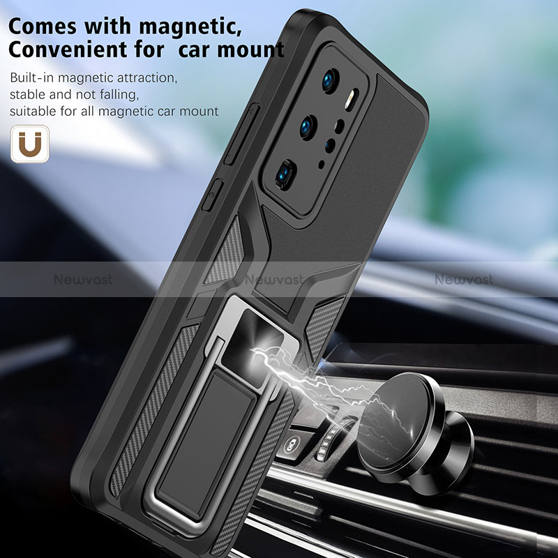 Silicone Matte Finish and Plastic Back Cover Case with Magnetic Finger Ring Stand ZL1 for Huawei P40 Pro