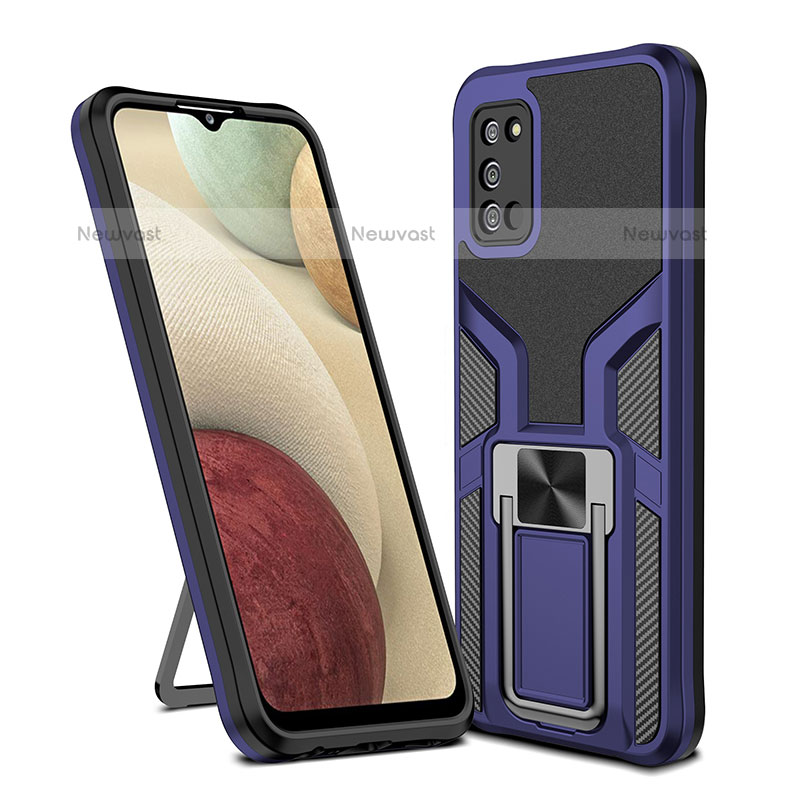 Silicone Matte Finish and Plastic Back Cover Case with Magnetic Finger Ring Stand ZL1 for Samsung Galaxy A02s