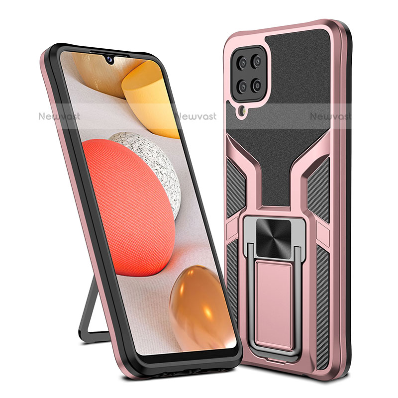 Silicone Matte Finish and Plastic Back Cover Case with Magnetic Finger Ring Stand ZL1 for Samsung Galaxy A12