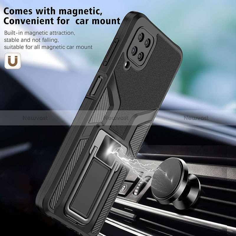 Silicone Matte Finish and Plastic Back Cover Case with Magnetic Finger Ring Stand ZL1 for Samsung Galaxy A12 5G