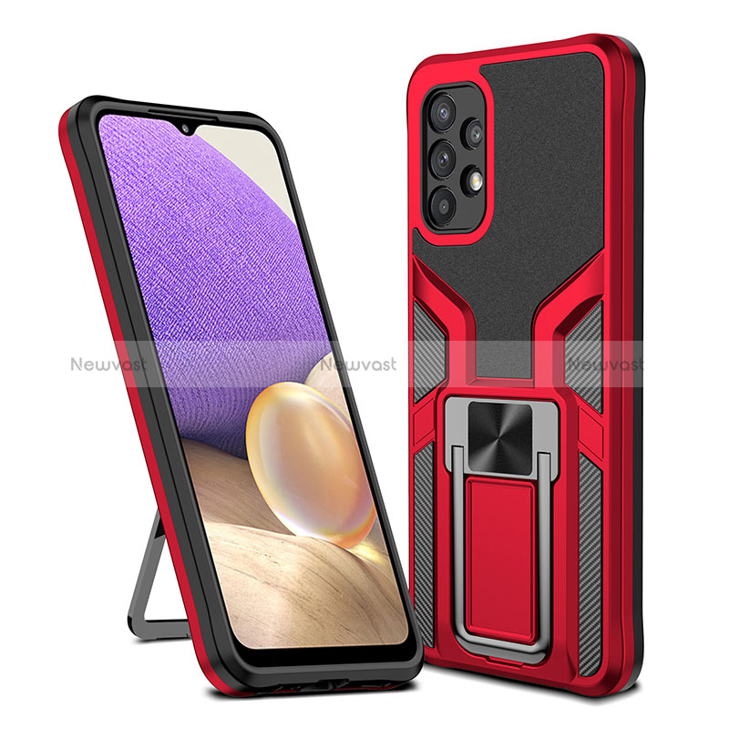 Silicone Matte Finish and Plastic Back Cover Case with Magnetic Finger Ring Stand ZL1 for Samsung Galaxy A32 4G